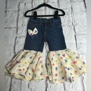 Wrangler girls Floral Denim Kids Bell Bottoms upcycled denim with matching bow